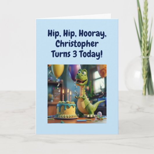 Funny Happy 3rd Birthday Son, Dino, Personalized Karte (Vorderseite)