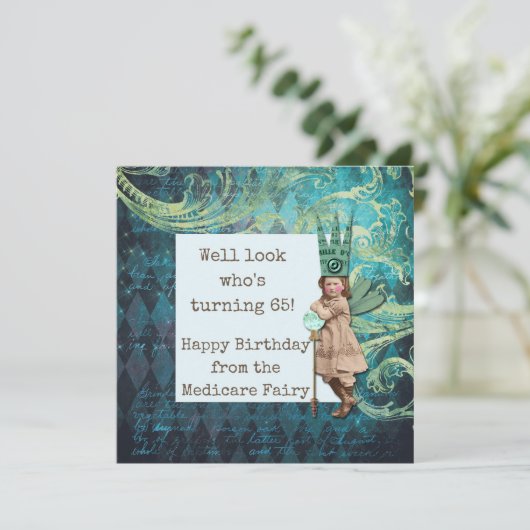 Funny Happy 65th Birthday Medicare Fairy Karte (Stehend Vorderseite)