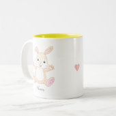 Funny Happy Baby Oaster Bunny & Heart Two-Tone Co Zweifarbige Tasse (Vorderseite Links)