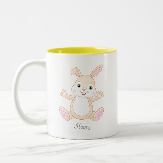 Funny Happy Baby Oaster Bunny & Heart Two-Tone Co Zweifarbige Tasse (Links)