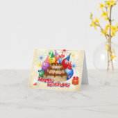 Funny Happy Birthday Balloons and Chocolate Cake Karte (Gelbe Blume)