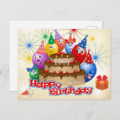 Funny Happy Birthday Balloons and Chocolate Cake Postkarte (Vorne/Hinten)
