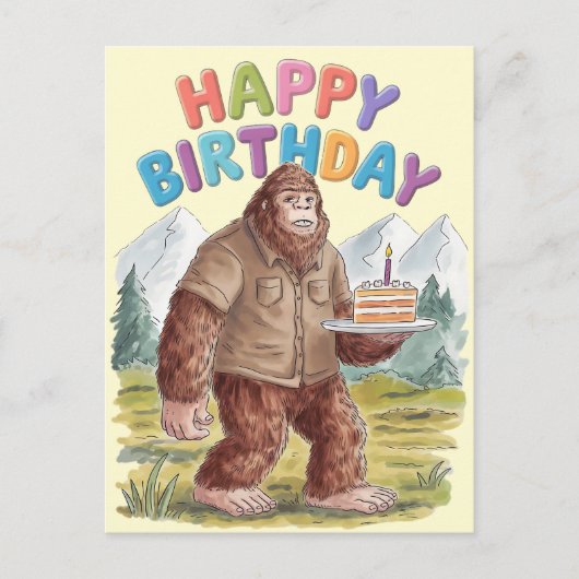 Funny Happy Birthday BigFoot Sasquatch Postkarte (Vorderseite)