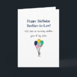 Funny Happy Birthday Brother-in-Law Geburtstag Karte<br><div class="desc">Sage mit dieser lustigen Karte deinem Schwager Glück zum Geburtstag, während du dich über deine Schwester lustig machst. Ein modernes Design mit einem kleinen Haufen farbenfroher Ballons, mit blauem Text über dem "Happy Birthday Brother-in-Law!" steht und darunter in schwarzem Text "Gut gemacht, um ein weiteres Jahr meiner Schwester zu überleben"....</div>