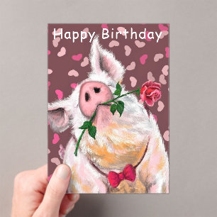 Funny Happy Birthday Card Gentleman Pig mit Rose Acryleinladungen