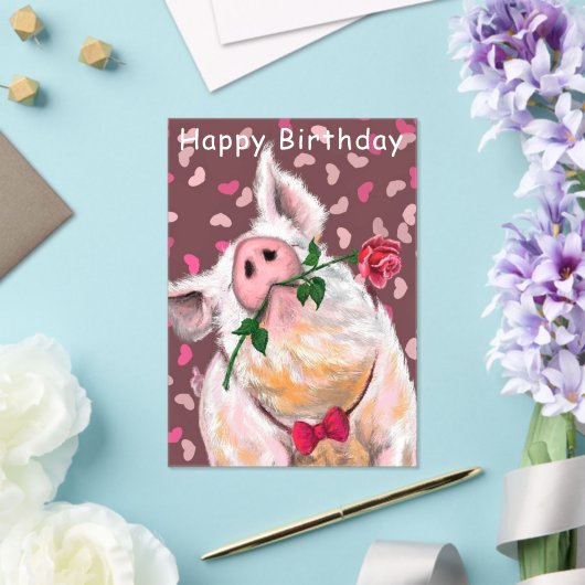 Funny Happy Birthday Card Gentleman Pig mit Rose Acryleinladungen (In Situ (Hochzeit))