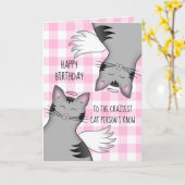 Funny happy birthday cartoon style angel cats karte (Gelbe Blume)