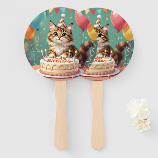 Funny happy birthday cat fächer (Vorne und Hinten)