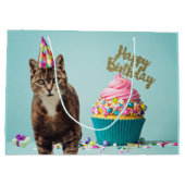 Funny Happy Birthday Cat mit Cupcake Große Geschenktüte (Rückseite)