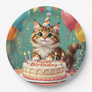 Funny happy birthday cat pappteller