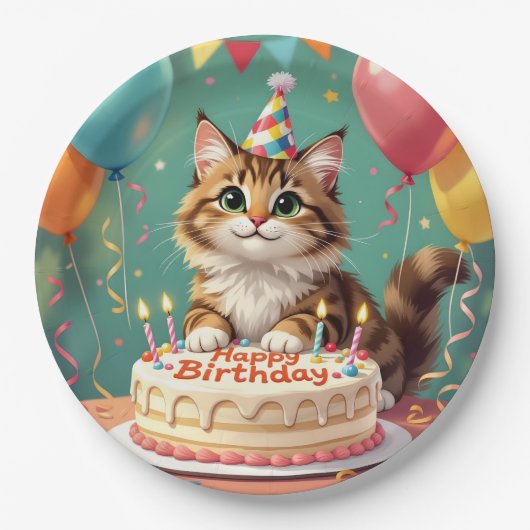 Funny happy birthday cat pappteller (Vorderseite)