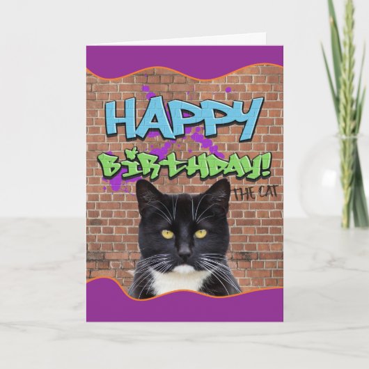 Funny Happy Birthday Graffiti von der Katze Karte (Vorderseite)