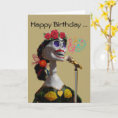 Funny Happy Birthday You Old Diva Skeleton Gesang Karte (Gelbe Blume)