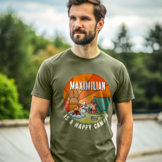 Funny Happy Camper Cartoon mit Ihrem Namen T-Shirt