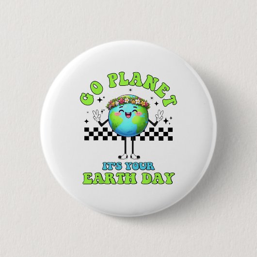 Funny Happy Earth Day Niedlich Earth Earth with Fl Button (Vorderseite)