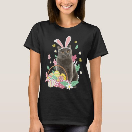 Funny happy easter cute cat bunny eggs basket rabb T-Shirt (Vorderseite)