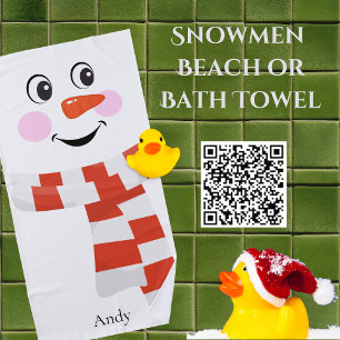 Funny Happy Face Snowman Weihnachts Beach Handtuch