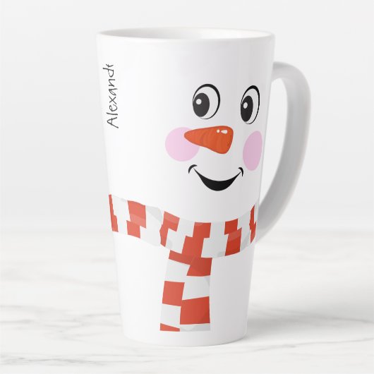Funny Happy Face Snowman Winter Scarf Hot Cocoa Milchtasse (Rechte Ecke)