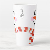 Funny Happy Face Snowman Winter Scarf Hot Cocoa Milchtasse (Vorderseite)