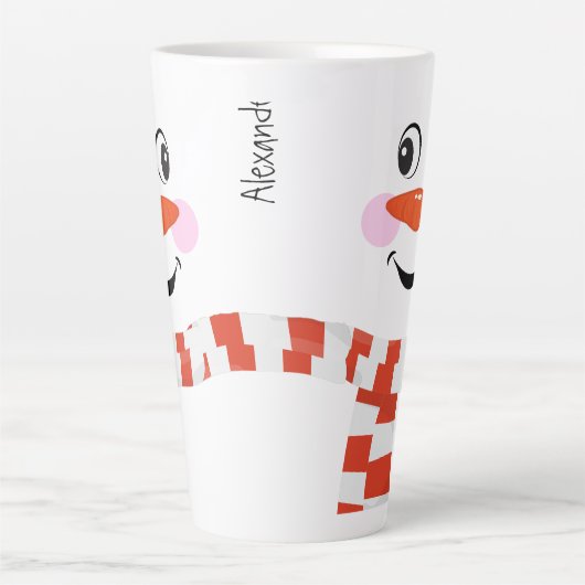 Funny Happy Face Snowman Winter Scarf Hot Cocoa Milchtasse (Vorderseite)