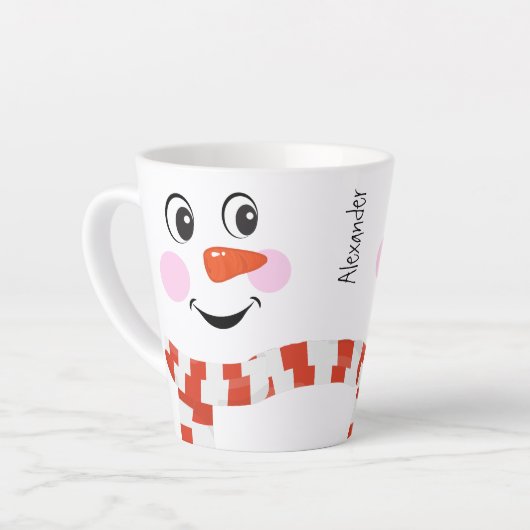 Funny Happy Face Snowman Winter Scarf Hot Cocoa Milchtasse (Linke Ecke)
