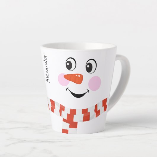 Funny Happy Face Snowman Winter Scarf Hot Cocoa Milchtasse (Rechte Ecke)