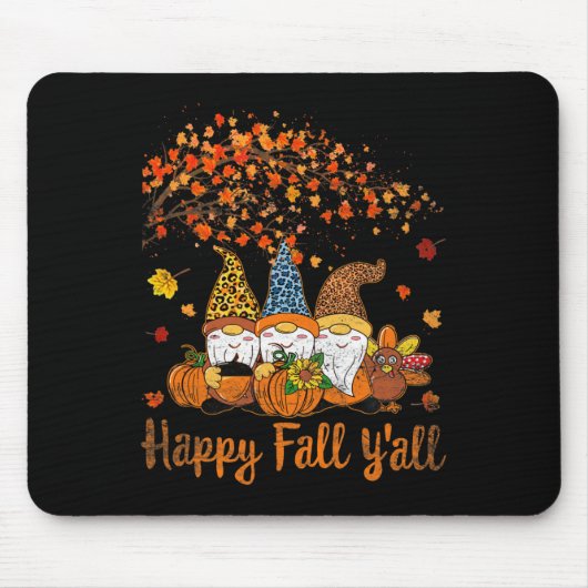 Funny Happy Fall Y'all Erntedank Gnomes Tree Pu Mousepad (Vorne)