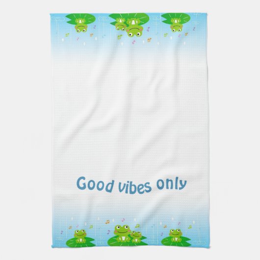 Funny Happy Frogs und Good Vibes Only Text Geschirrtuch (Vertikal)