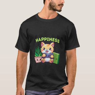 Funny Happy Gamer Cat Pflanze Bücher Videospiele T-Shirt
