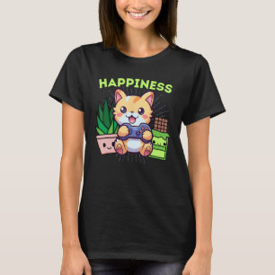 Funny Happy Gamer Cat Pflanze & Schokolade Gamin T-Shirt