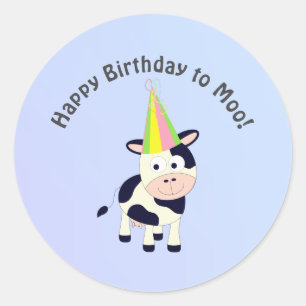 Funny Happy Geburtstag bis Moo Niedliches Party Ku Runder Aufkleber