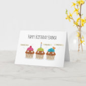 Funny Happy Geburtstag Cartoon Cupcakes Dunkler Sp Karte (Gelbe Blume)