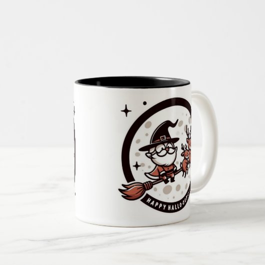Funny "Happy Hallo-Oops!" Santa Witch  Zweifarbige Tasse (VorderseiteRechts)