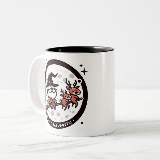 Funny "Happy Hallo-Oops!" Santa Witch Zweifarbige Tasse (Vorderseite Links)