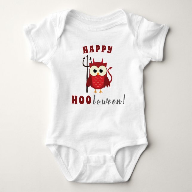 Funny Happy Halloween Owl Devil Trick oder Treat Baby Strampler (Vorderseite)