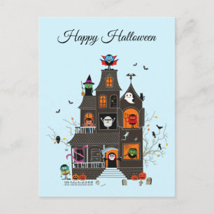Funny Happy Halloween Spuk House People Postkarte
