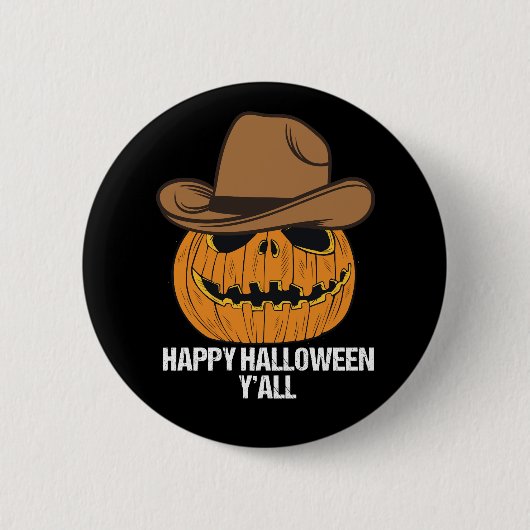 Funny Happy Halloween Y'all Cowboy Kürbislaterne Button (Vorderseite)
