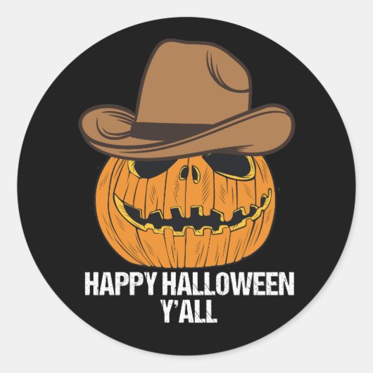 Funny Happy Halloween Y'all Cowboy Kürbislaterne Runder Aufkleber (Vorderseite)