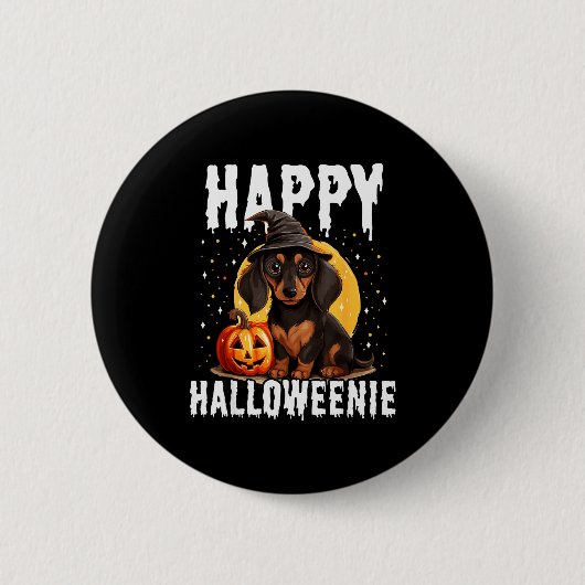 Funny Happy Halloweenie Halloween 2024 Weiner Dog Button (Vorderseite)