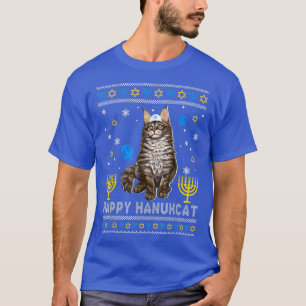 Funny Happy Hanukcat Maine Coon Cat Ugly Hanukkah  T-Shirt
