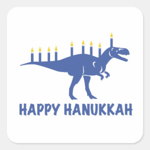 Funny Happy Hanukkah Dinosaur Menorah Candle Quadratischer Aufkleber