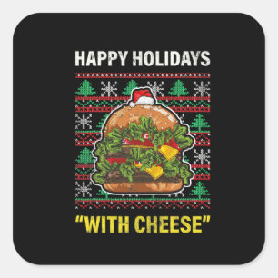 Funny Happy Holidays mit Käsegeschenken Weihnachte Quadratischer Aufkleber