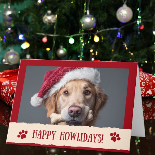 Funny Happy Howlidays! Dog Santa Hat Photo Custom  Karte