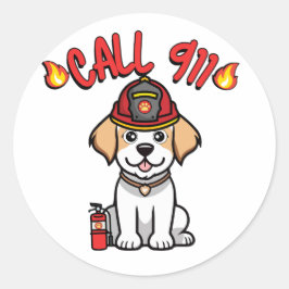Funny Happy Hund ist ein Feuerwehrmann Runder Aufkleber