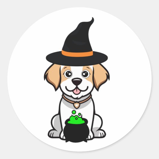 Funny Happy Hund ist eine Hexe Runder Aufkleber (Vorderseite)