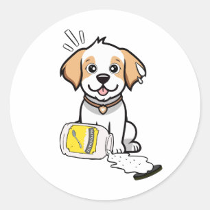 Funny Happy Hund verschüttet Mayonnaise Runder Aufkleber