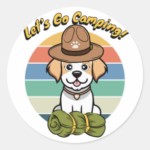 Funny Happy Hund will, Camping zu gehen Runder Aufkleber