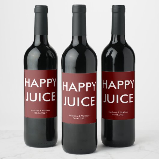 Funny Happy Juice Burgundy Red Wedding Custom Weinetikett (Flaschen)