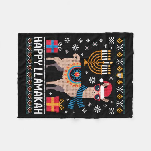 Funny Happy Llamakah Llama With Menorah  Fleecedecke (Vorderseite (Horizontal))