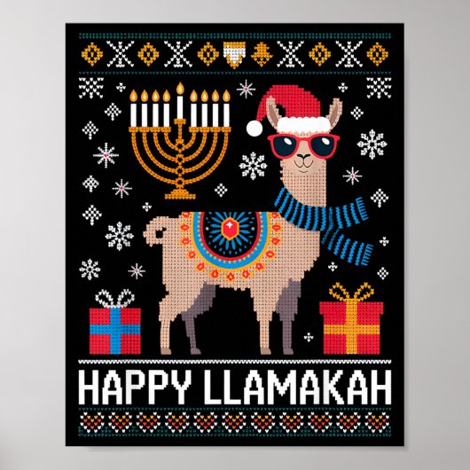 Funny Happy Llamakah Llama With Menorah Poster (Vorne)